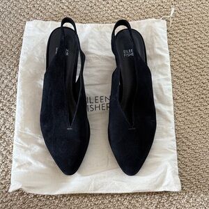 Eileen Fisher Elegant Black Suede Slingback Heels
